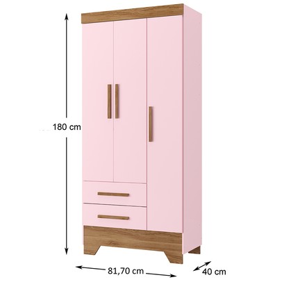 Guarda-Roupa Infantil Doce Sonho 3 Portas 2 Gavetas Rosa/Nature - Panorama Móveis