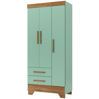 Guarda-Roupa Infantil Doce Sonho 3 Portas 2 Gavetas Verde/Nature - Panorama Móveis