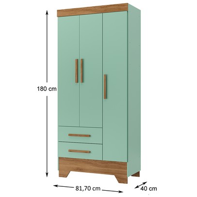 Guarda-Roupa Infantil Doce Sonho 3 Portas 2 Gavetas Verde/Nature - Panorama Móveis