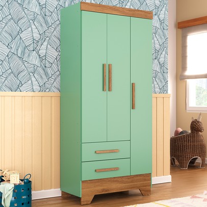 Guarda-Roupa Infantil Doce Sonho 3 Portas 2 Gavetas Verde/Nature - Panorama Móveis