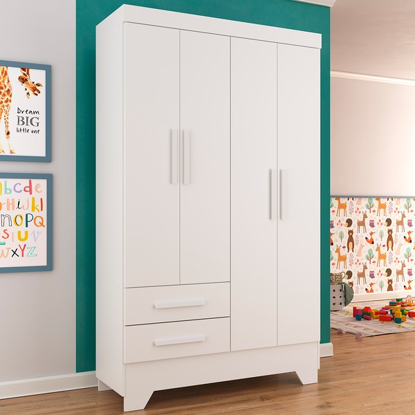 Guarda-Roupa Infantil 4 Portas 2 Gavetas Branco - Panorama Móveis