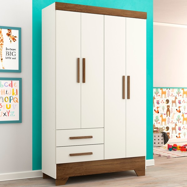 Guarda-Roupa Infantil 4 Portas 2 Gavetas Branco/Nature - Panorama Móveis