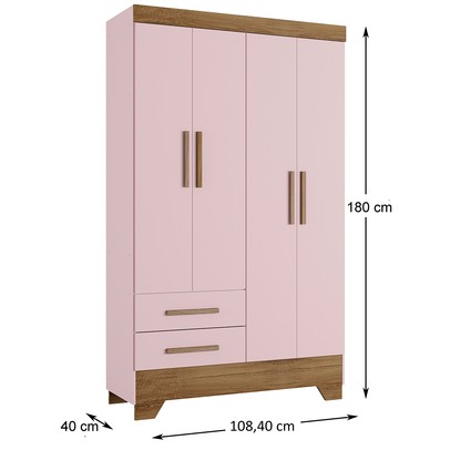 Guarda-Roupa Infantil 4 Portas 2 Gavetas Rosa/Nature - Panorama Móveis