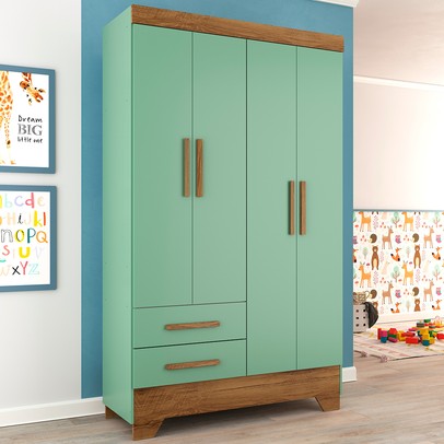 Guarda-Roupa Infantil 4 Portas 2 Gavetas Verde/Nature - Panorama Móveis