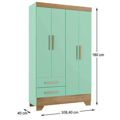 Guarda-Roupa Infantil 4 Portas 2 Gavetas Verde/Nature - Panorama Móveis