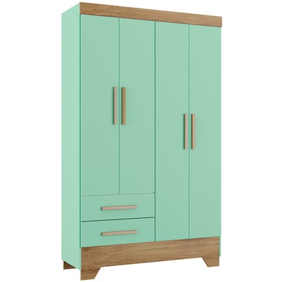 Guarda-Roupa Infantil 4 Portas 2 Gavetas Verde/Nature - Panorama Móveis