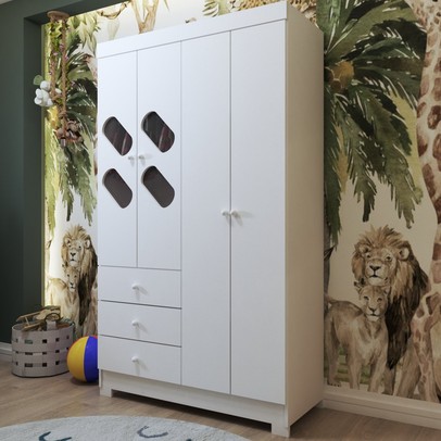 Guarda-Roupa Infantil Escotilha 4 Portas 3 Gavetas Branco - Panorama Móveis