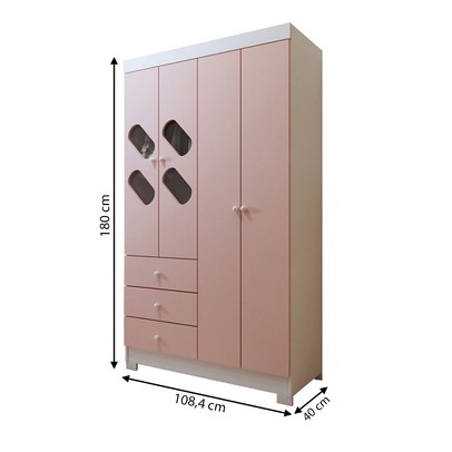 Guarda-Roupa Infantil Escotilha 4 Portas 3 Gavetas Branco/Rosa - Panorama Móveis
