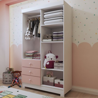Guarda-Roupa Infantil Escotilha 4 Portas 3 Gavetas Branco/Rosa - Panorama Móveis