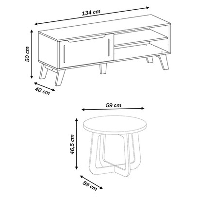 Sala de Estar Completa para TV Até 60 Polegadas Lótus 1 Porta Carvalho/Off White - Artely Móveis