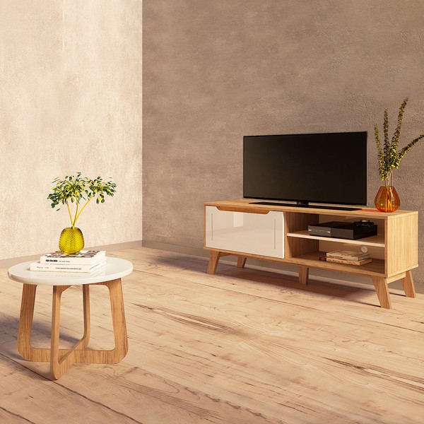 Sala de Estar Completa para TV Até 60 Polegadas Lótus 1 Porta Carvalho/Off White - Artely Móveis