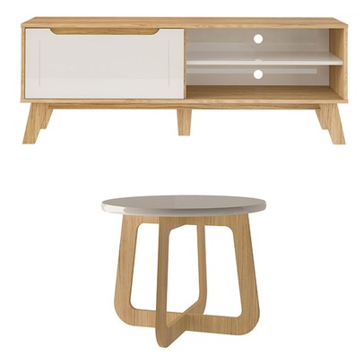 Sala de Estar Completa para TV Até 60 Polegadas Lótus 1 Porta Carvalho/Off White - Artely Móveis