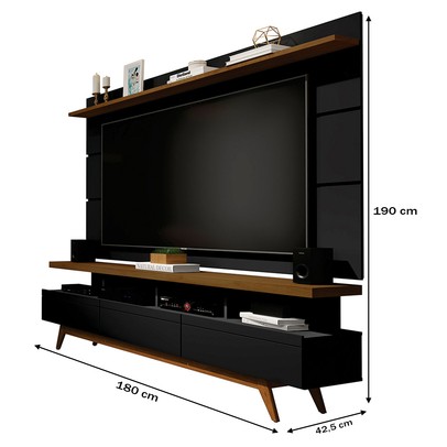 Rack com Painel para TV Até 72 Polegadas Vivare Wood 3 Gavetas Black/Freijó - Giga Móveis