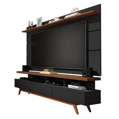 Rack com Painel para TV Até 72 Polegadas Vivare Wood 3 Gavetas Black/Freijó - Giga Móveis