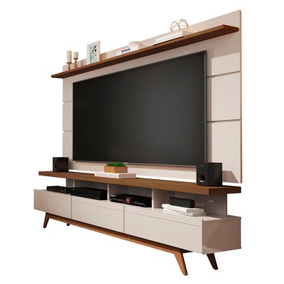 Rack com Painel para TV Até 72 Polegadas Vivare Wood 3 Gavetas Off White/Freijó - Giga Móveis