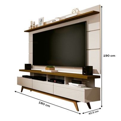 Rack com Painel para TV Até 72 Polegadas Vivare Wood 3 Gavetas Off White/Freijó - Giga Móveis