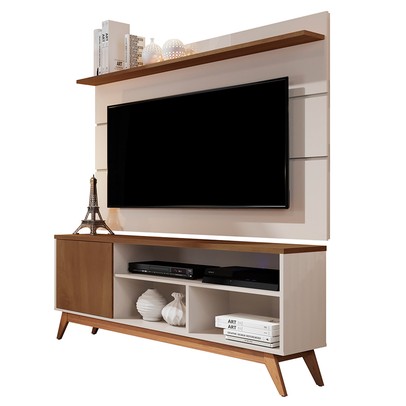 Rack com Painel para TV Até 50 Polegadas Malbec 1 Porta 1 Prateleira Off White/Freijó - Giga Móveis