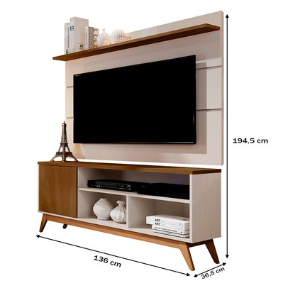 Rack com Painel para TV Até 50 Polegadas Malbec 1 Porta 1 Prateleira Off White/Freijó - Giga Móveis
