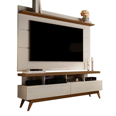 Rack com Painel para TV Até 70 Polegadas Vivare Wood 2 Gavetas Off White/Freijó - Giga Móveis
