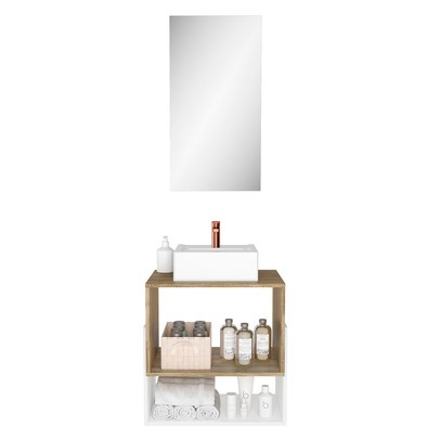 Armário de Banheiro Suspenso 60 Cm 1 Porta com Cuba Carvalho/Branco - Ozini Móveis