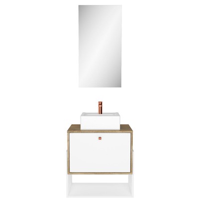 Armário de Banheiro Suspenso 60 Cm 1 Porta com Cuba Carvalho/Branco - Ozini Móveis