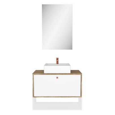 Armário de Banheiro Suspenso 80 Cm 1 Porta com Cuba Carvalho/Branco - Ozini Móveis