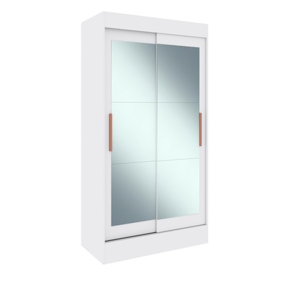 Guarda-Roupa Solteiro Lyon 2 Portas de Correr 2 Gavetas Espelhado Branco - Doripel Móveis