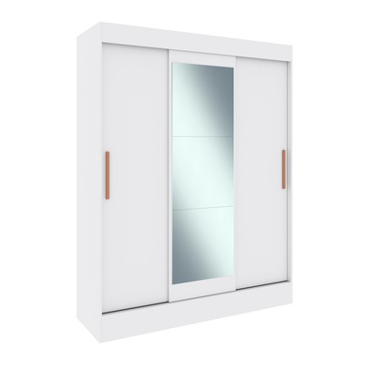 Guarda-Roupa Solteiro Marselha 3 Portas 2 Gavetas com Espelho Branco - Doripel Móveis
