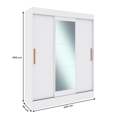 Guarda-Roupa Solteiro Marselha 3 Portas 2 Gavetas com Espelho Branco - Doripel Móveis