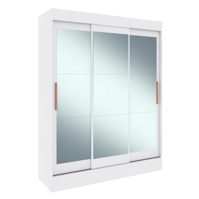 Guarda-Roupa Solteiro Marselha 3 Portas 2 Gavetas Espelhado Branco - Doripel Móveis
