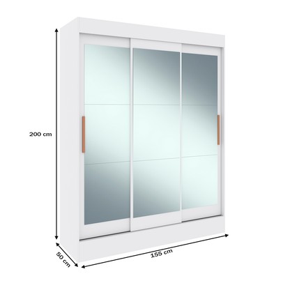 Guarda-Roupa Solteiro Marselha 3 Portas 2 Gavetas Espelhado Branco - Doripel Móveis