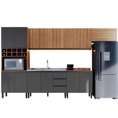 Cozinha Completa Araucária 14 Portas 3 Gavetas Montana/Grafite - Quiditá Móveis