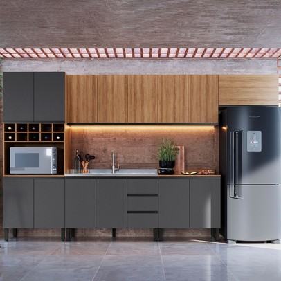 Cozinha Completa Araucária 14 Portas 3 Gavetas Montana/Grafite - Quiditá Móveis