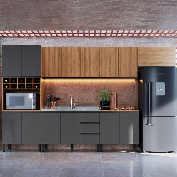 Cozinha Completa Araucária 14 Portas 3 Gavetas Montana/Grafite - Quiditá Móveis