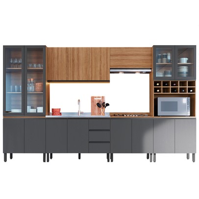 Cozinha Completa Cambará 16 Portas 3 Gavetas Montana/Grafite - Quiditá Móveis