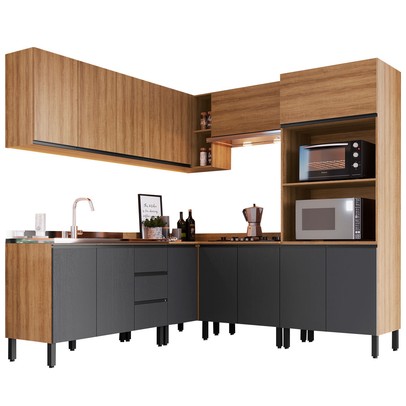 Cozinha Completa Angico 13 Portas 3 Gavetas Montana/Grafite - Quiditá Móveis