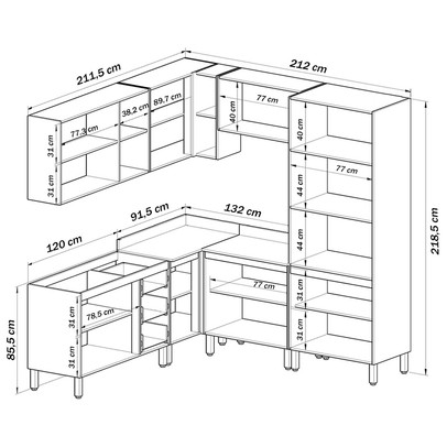 Cozinha Completa Angico 13 Portas 3 Gavetas Montana/Fumê - Quiditá Móveis