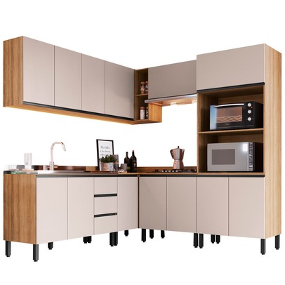 Cozinha Completa Angico 13 Portas 3 Gavetas Montana/Fumê - Quiditá Móveis