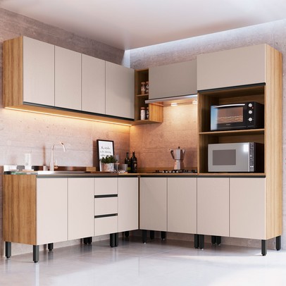 Cozinha Completa Angico 13 Portas 3 Gavetas Montana/Fumê - Quiditá Móveis