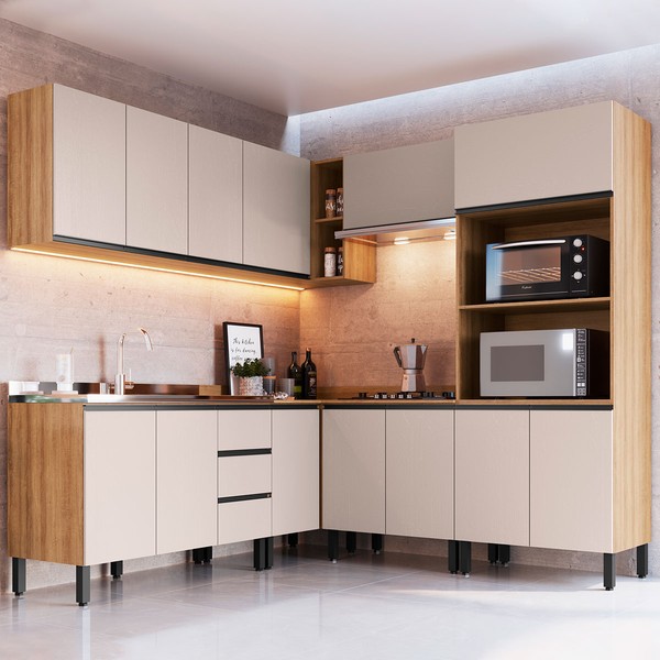 Cozinha Completa Angico 13 Portas 3 Gavetas Montana/Fumê - Quiditá Móveis
