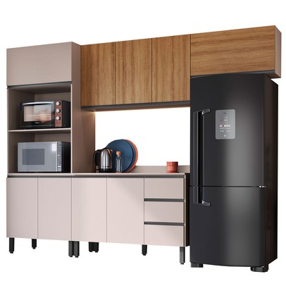 Cozinha Completa Jequitibá 9 Portas 3 Gavetas Fumê/Montana - Quiditá Móveis