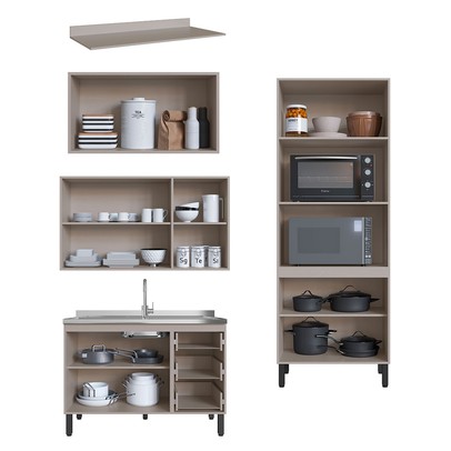 Cozinha Completa Jequitibá 9 Portas 3 Gavetas Fumê/Montana - Quiditá Móveis