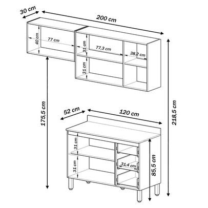 Cozinha Compacta álamo 6 Portas 3 Gavetas Montana/Fumê - Quiditá Móveis