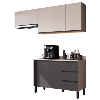 Cozinha Compacta álamo 6 Portas 3 Gavetas Fumê/Grafite - Quiditá Móveis