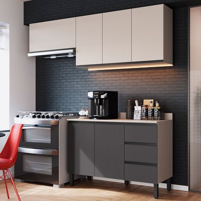 Cozinha Compacta álamo 6 Portas 3 Gavetas Fumê/Grafite - Quiditá Móveis