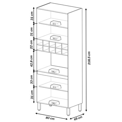 Torre Quente 4 Portas 2 Prateleiras com Vidro Fumê/Grafite - Quiditá Móveis