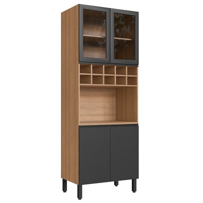 Torre Quente 4 Portas 2 Prateleiras com Vidro Montana/Grafite - Quiditá Móveis