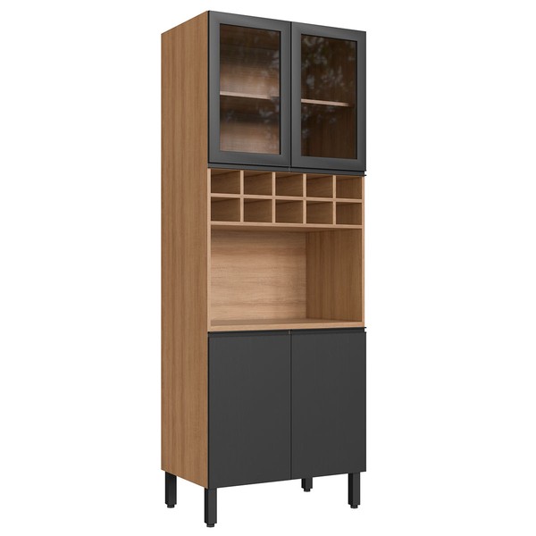 Torre Quente 4 Portas 2 Prateleiras com Vidro Montana/Grafite - Quiditá Móveis