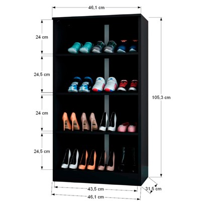 Sapateira Atenas 2 Portas Preto Fosco - Panorama Móveis