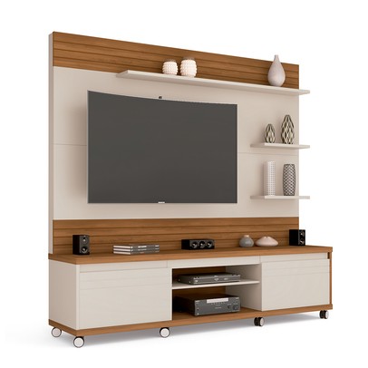Estante para TV Até 70 Polegadas 2 Portas Off White/Freijó - Giga Móveis